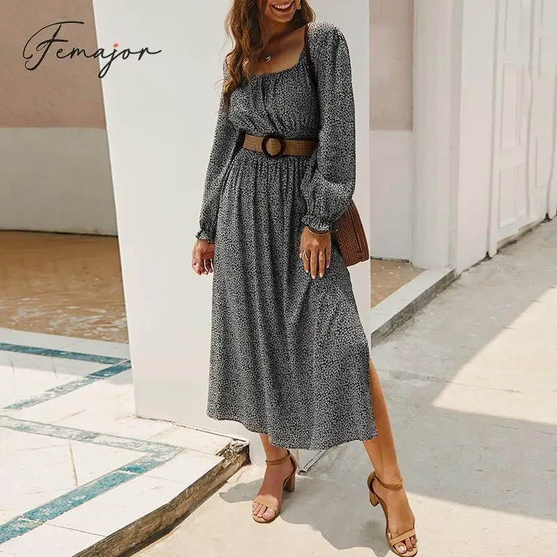 Femajor женские осенние 2019 винтажные Длинные Вечерние Платья с цветочным принтом