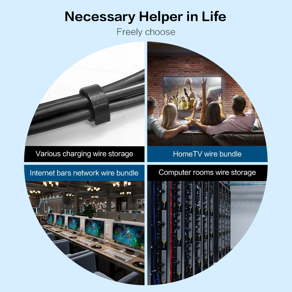 Черный нейлоновый кабельный органайзер на липучке свободная резка сильная