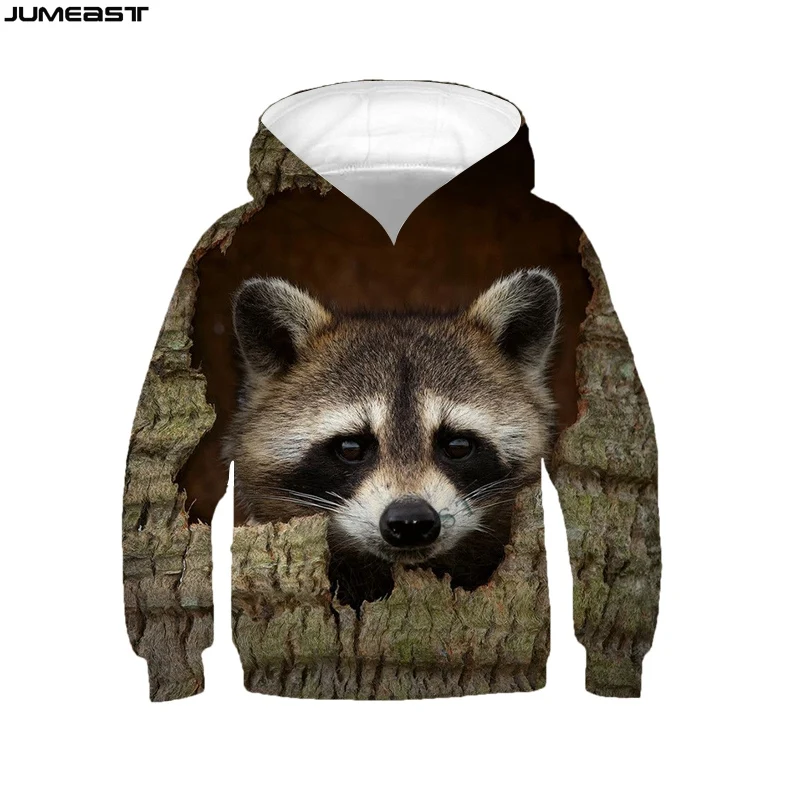 Jumeast Boy Girl Children Sweatshirt Lovely Animal Raccoon Hunting Camouflage Long Sleeve Kids Cap Hoody Sport Pullover Hoodies images - 6