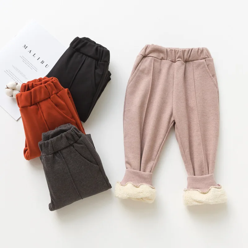 Зима 2019 детские штаны из берберского флиса корейские милые леггинсы для девочек