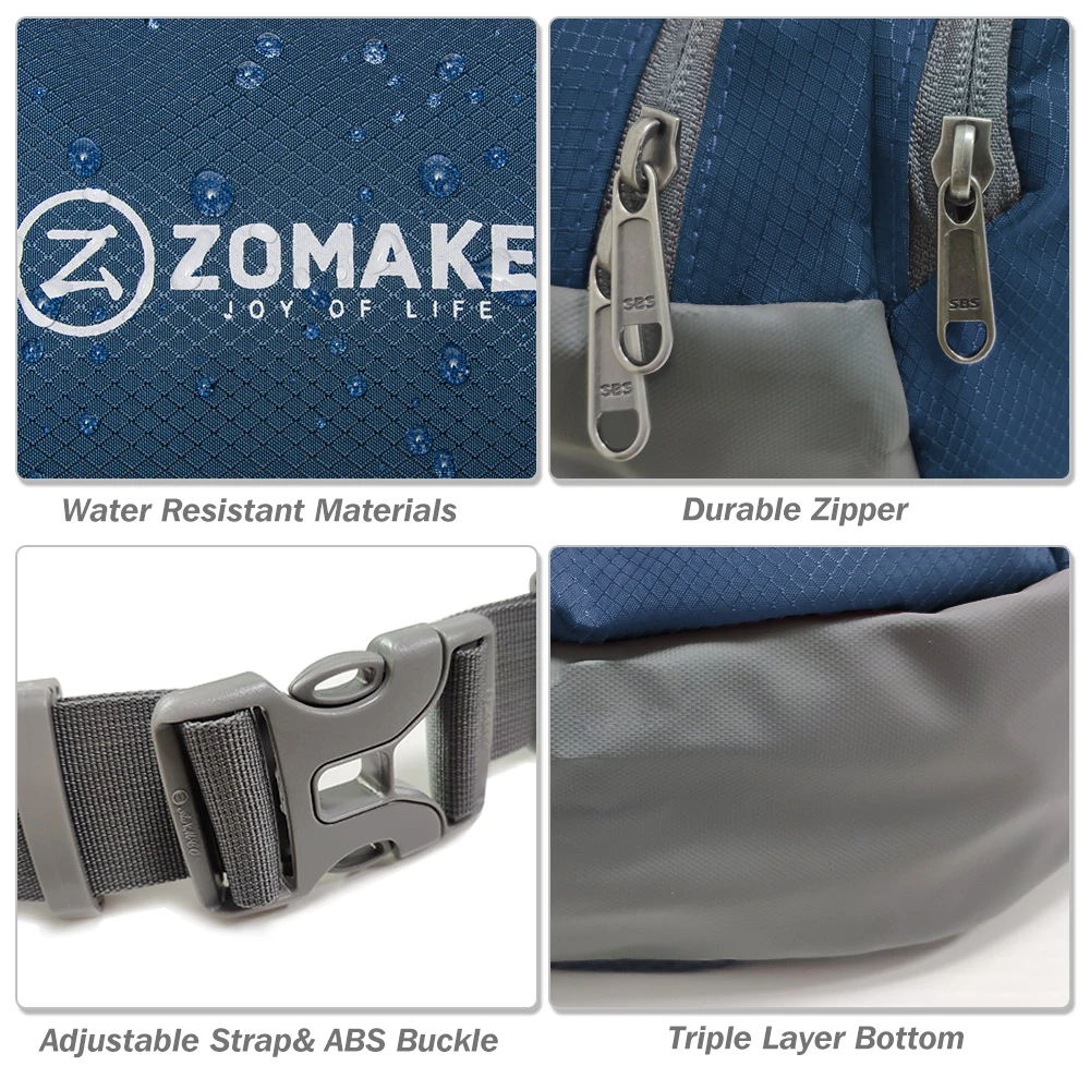 ZOMAKE Fanny Athletic Bags for Men Women/Water Resistant Waist Bag / Outdoors Workout Travel Casual Hiking Cycling with Large Co