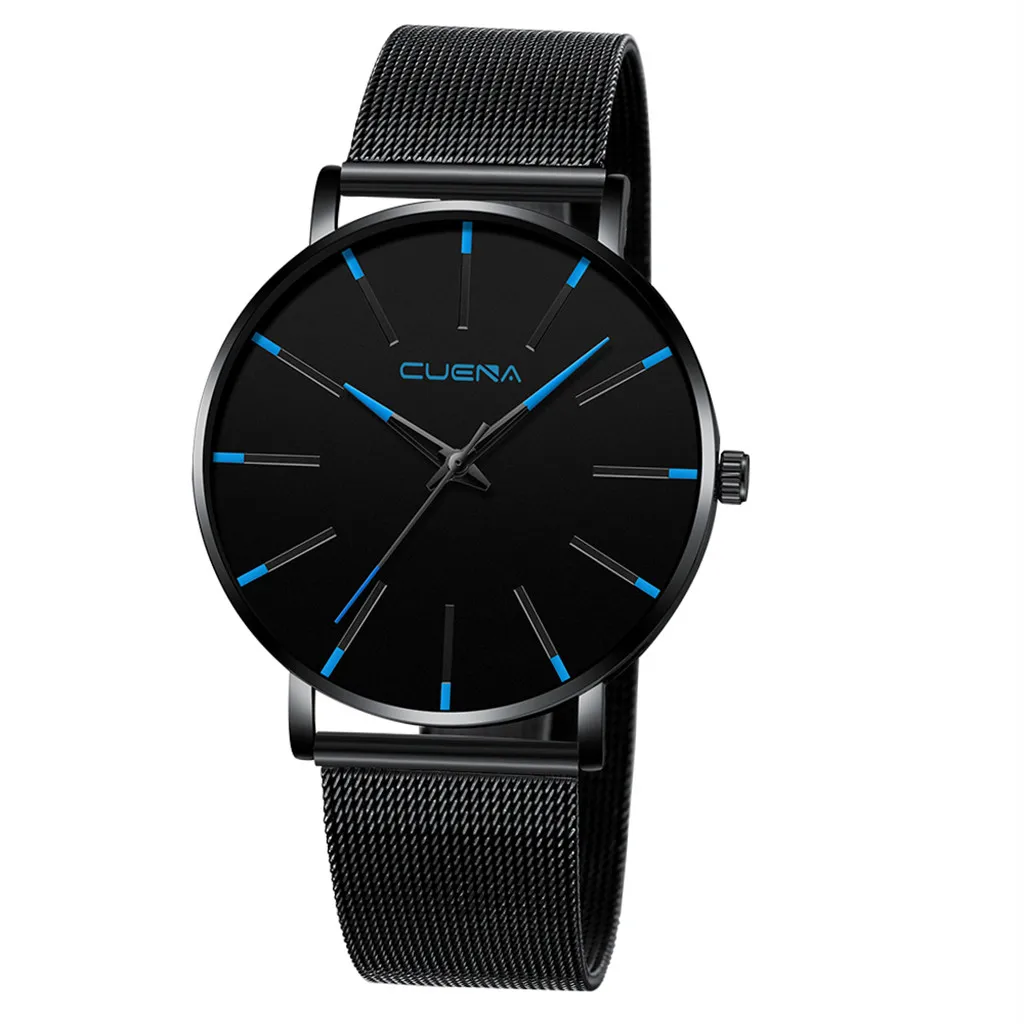 CUENA часы мужские Relogio Роскошные Reloj Hombre кварцевые часы из нержавеющей стали Циферблат повседневные наручные часы reloj hombre - Цвет: Blue