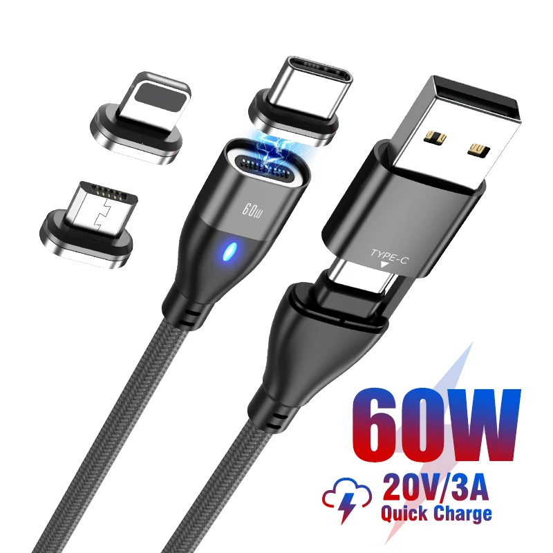 

AUFU 3 in 1 60W PD Fast Charger Cable USB C To Type C Micro Magnetic Cables for iPhone Data Charging Wire for Macbook Laptop