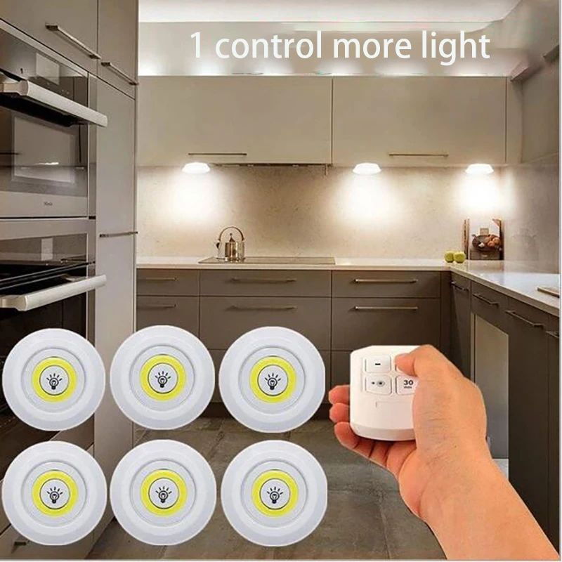 

3W Super Bright Cob Under Cabinet Light LED Wireless Remote Control Dimmable Wardrobe Night Lamp Home Bedroom Closet Kitchen