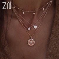 zn fashion new crystal star multi layer women necklaces 2021 classic chain pendant necklace for women jewelry gift