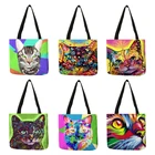 Милые модные женские сумки через плечо с рисунком масляной живописи Красочные Кошки эко-льняные модные повседневные сумки-тоуты для дам