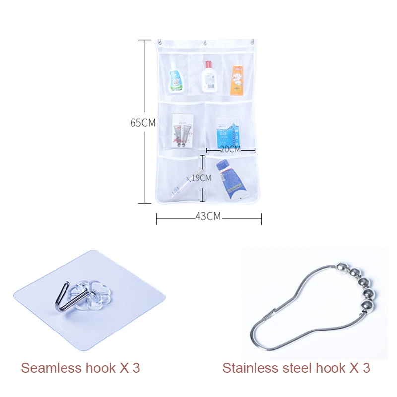 

Bathroom Mesh Storage Bag 7 Grid Transparent Hanging Storage Bag with Hook for Bathroom LAD-sale