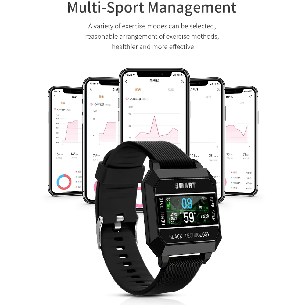 Heartrate Monitor Multiple Sport Model Fitness Tracker Smartwatch Man Women Anti-fatigue Smart Watch For IOS Android Phone PK F9 |