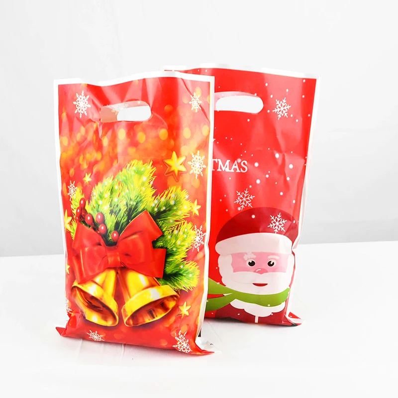 20 шт./лот Рождественский мультяшный мешок для конфет Санта Клаус пластиковые