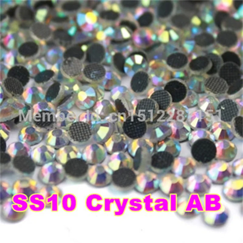 

SS10 1440 шт./пакет Clear AB Crystal DMC Горячая фиксация стразы с плоской задней стороной, железные светящиеся блестки