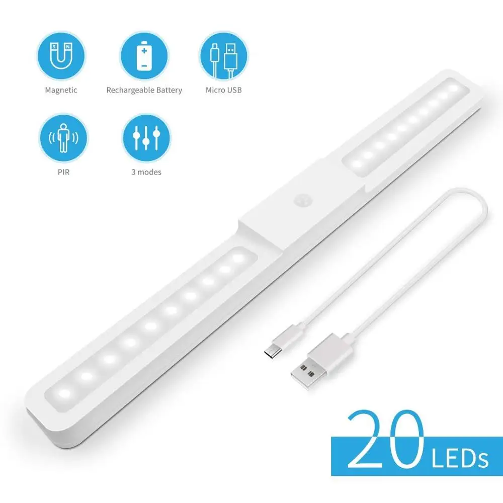 Светодиодный светильник для шкафа 20 светодиодный перезаряжаемый с датчиком