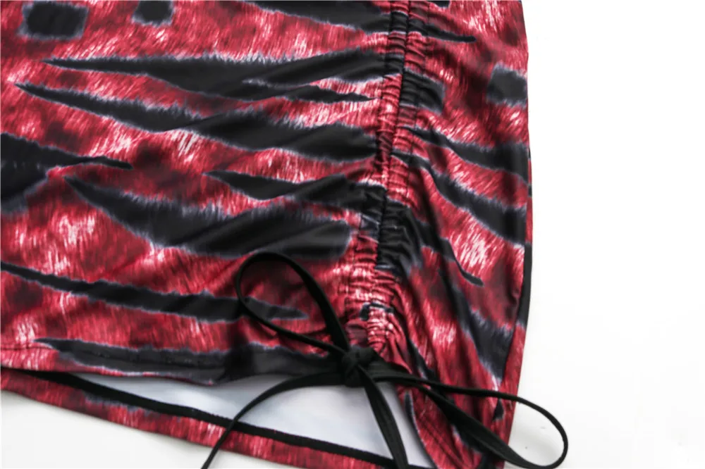 

Women's Bathing Suits Sexy Cut Out String Bikini Three-piece Suit With Drawstring Skirt Dye Design Female Swimsuit Swimwear