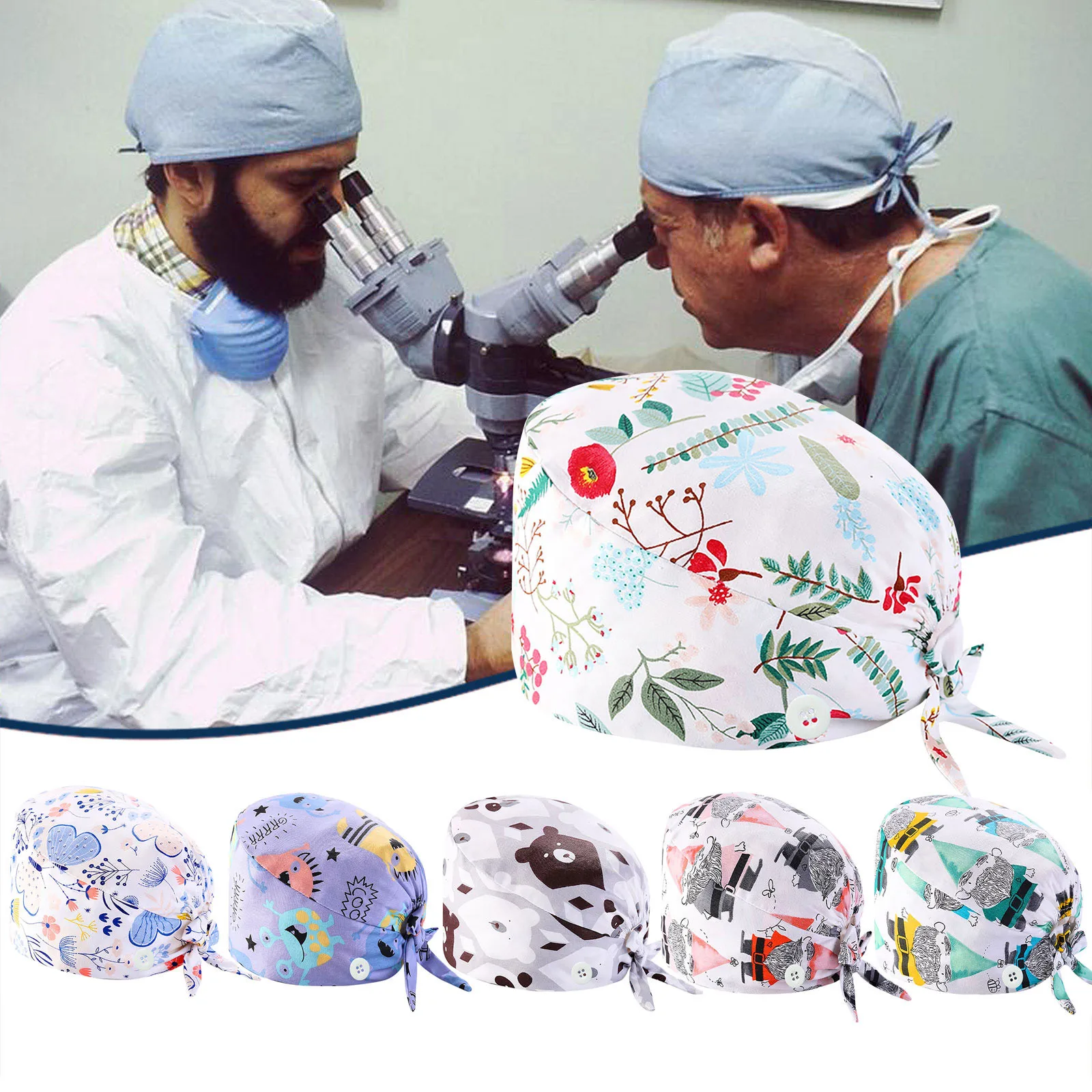 

Hats For Women Men Fashion Sweatband Bouffant Nurse Cap Turban Gourd Cap With Buckle Adjustable Cotton Breathable Hat 1PC