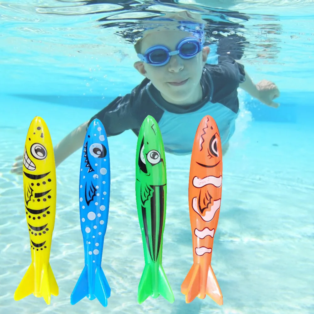 

4 pieces of torpedo rocket throwing toy diving game summer torpedo bandit children underwater diving stick toy new #W