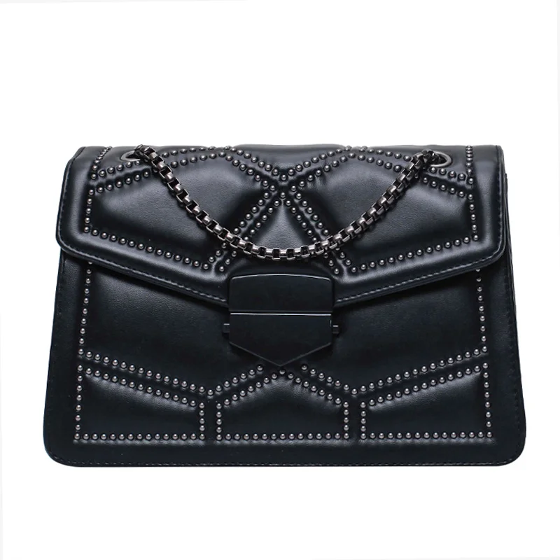 

Rivet Chain Brand Designer PU Leather Crossbody Bags For Women 2021 Simple Fashion Shoulder Bag Lady Luxury Small Handbags Lady