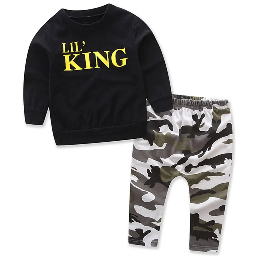 

YOTHG Baby Boy Letter T Shirt Tops+Camouflage Pants Outfits Clothes Set