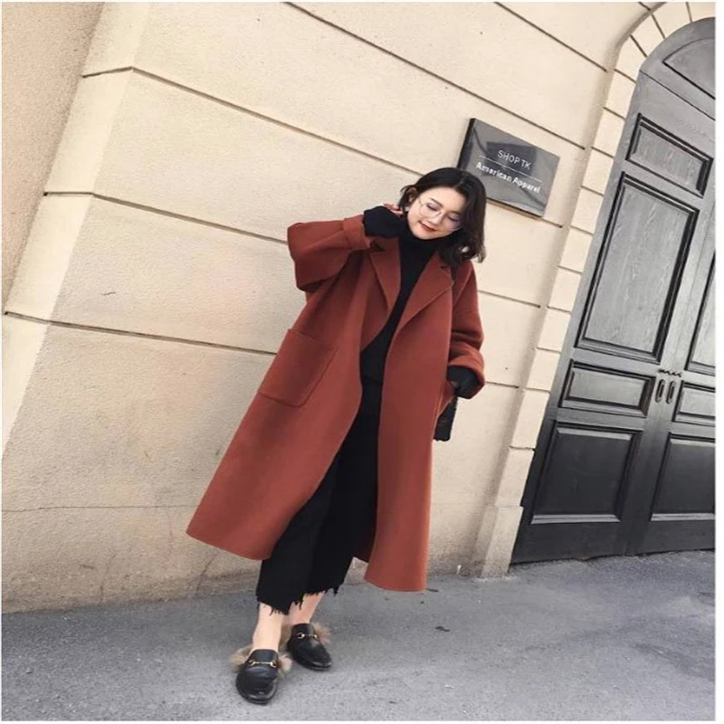 Винтажный Длинный шерстяной женский зимний Тренч с длинным рукавом Элегантного