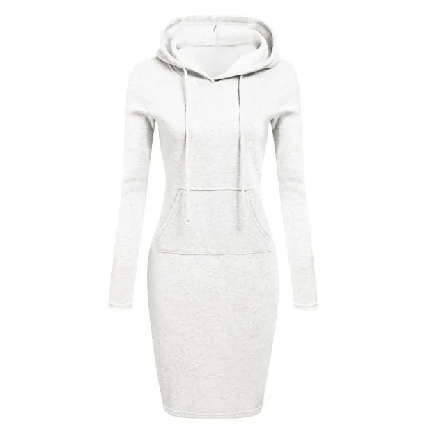 

XL51 Autumn and winter tricolor hooded lace up pocket sweater dress