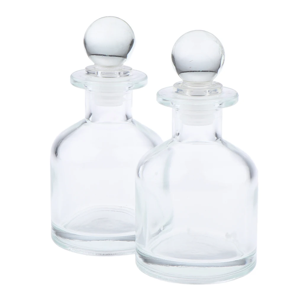 2x Clear Round Fragrance Essential Empty Glass Diffuser Bottles for DIY Replace Reed Sticks