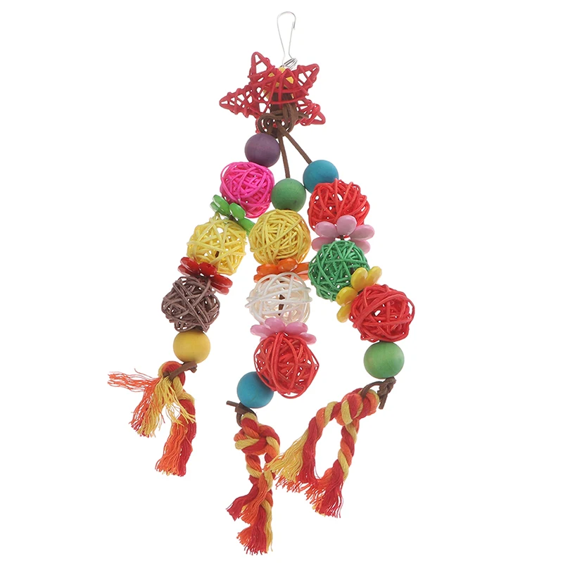 

Perch Accessories Decoration Cage Budgie Colorful Standing Rattan Swing Bird Bite Playing Pet Parrot For Parakeet Chew Toy