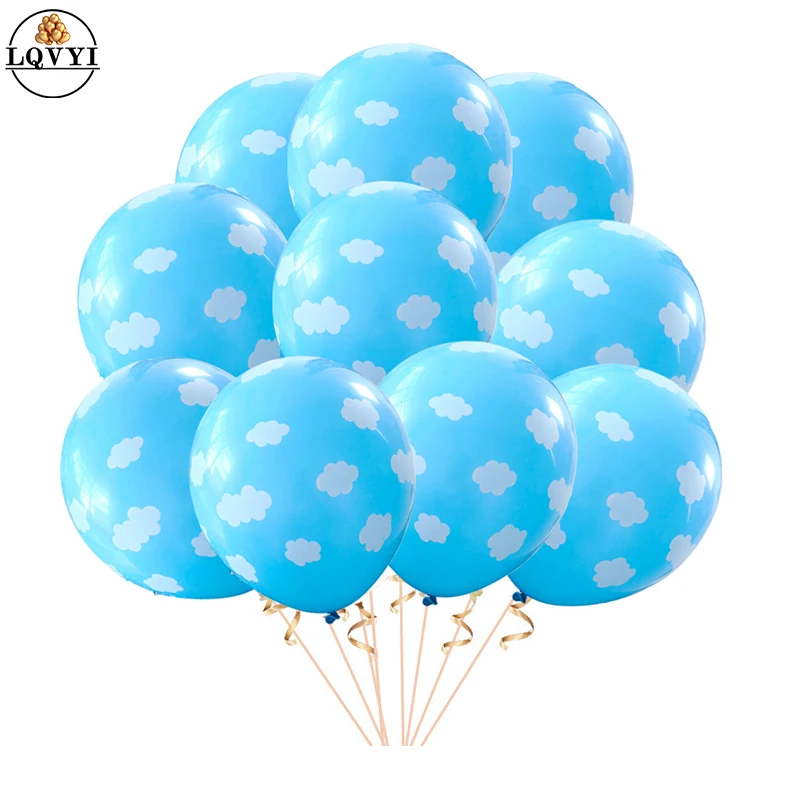 20 шт 12 &quotсиние белые воздушные шарики с нарисованными облаками мальчик самолет