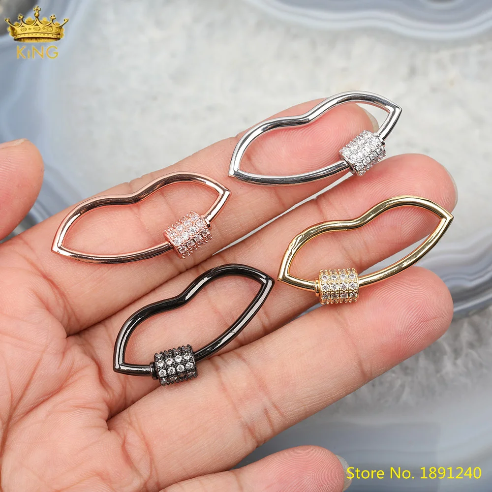 

10Pcs 13x32mm CZ Micro Paved Lips Shape Spiral Clasps Necklace Findings,Zirconia Metal Mouth Clasps For Bracelet Jewelry Making