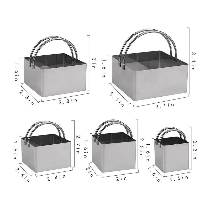 10 Pack Cookie Cutters Stainless Steel Round & Square Biscuit Pastry Cutter with Handle for DIY Donut Fondant Sugar Cake |