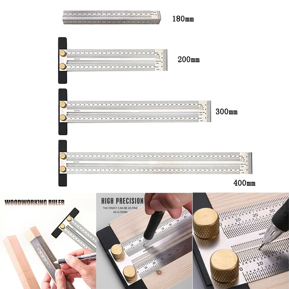 

1x Stainless Steel 180-400mm Woodworking Scribe T-type Ruler Hole Scribing Ruler Woodworking Tool Parts