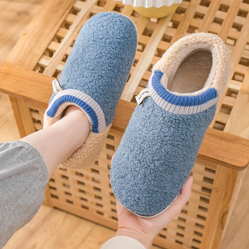 

Autumn and Winter Cotton Men Indoor Warm Non-slip Thick Bottom Women Plush Candy Color Warm Slippers for Men and Women