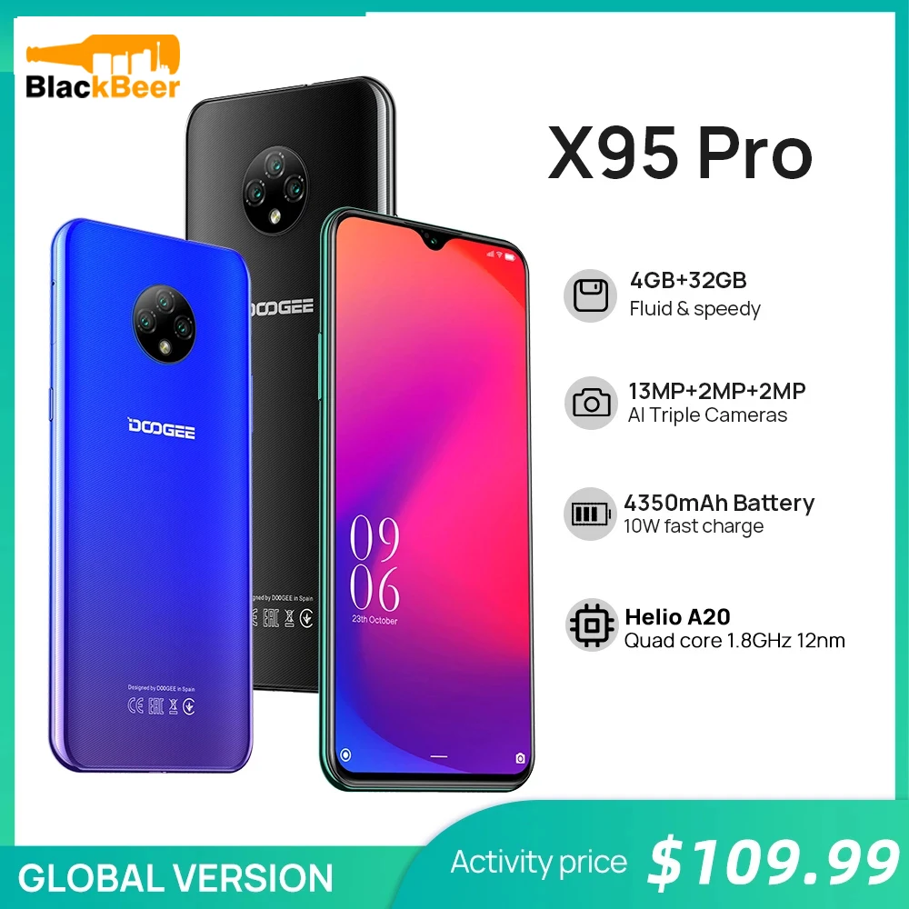 DOOGEE X95 Pro 6 52 дюймовые смартфоны Android 10 Helio A20 мобильный телефон 4 Гб + 32 ГБ