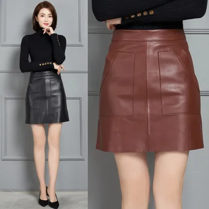 MEWE Women New Fashion Genuine Real Sheep Leather Skirt 21K7