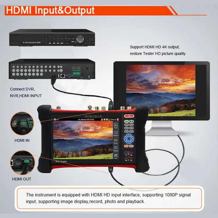 Тестер для камеры видеонаблюдения 7 дюймов 8 Мп TVI CVI AHD SDI CVBS IP 6 в 1|Монитор и дисплей
