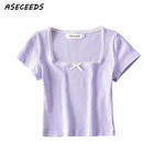 Весна 2018 корейский Винтаж Лето Черный Белый короткий топ Женская трикотажная футболка с коротким рукавом kawaii уличная