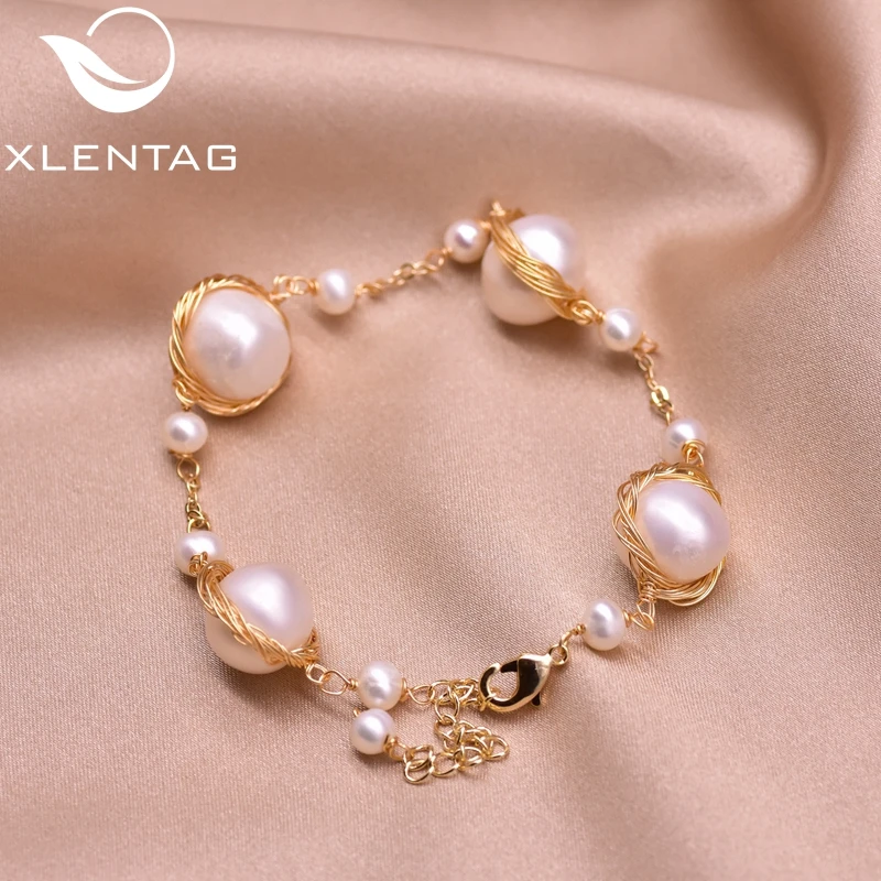 Браслеты XlentAg из белого жемчуга для женщин регулируемые ювелирные украшения в
