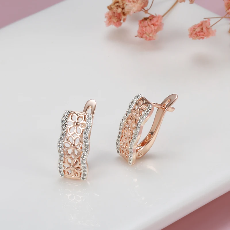 

Kinel New 585 Rose Gold Natural Zircon Drop Women Earrings Unique Square Crystal Flower Vintage Wedding Jewelry Fashion Earrings