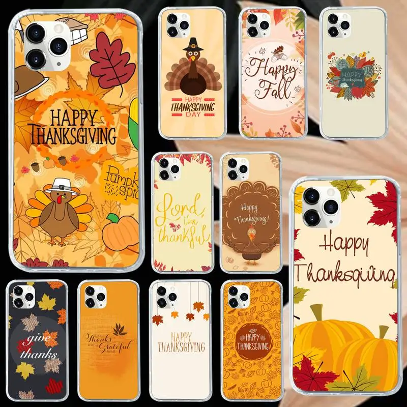 

Thanksgiving yellow Fallen leaves Phone Case Transparent soft For iphone 5 5s 5c se 6 6s 7 8 11 12 plus mini x xs xr pro max