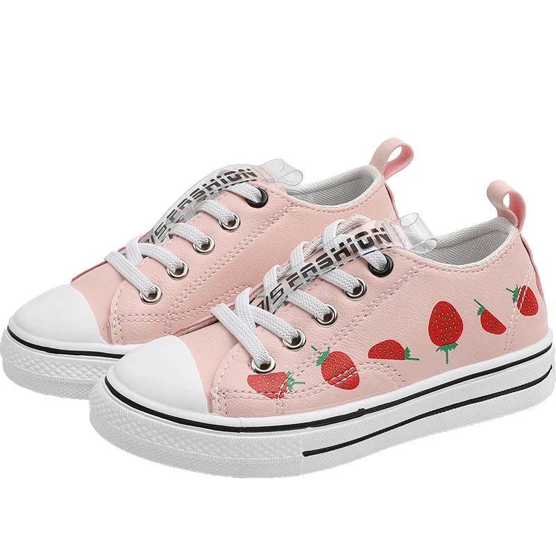 

kids waterproof leather panel shoes for boys and girlsin autumn 2019 new Korean version of baby casual shoes strawberry sneakers