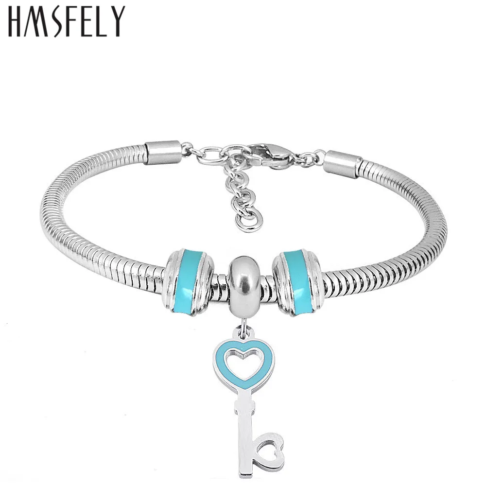 HMSFELY Для женщин Нержавеющая сталь браслеты с подвесками в форме сердца замок