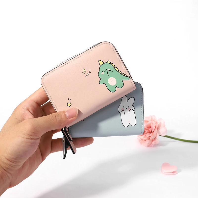 

Small Dinosaur Card Wallet Card Bit Detached PU Leather Money Clip Coin Purse