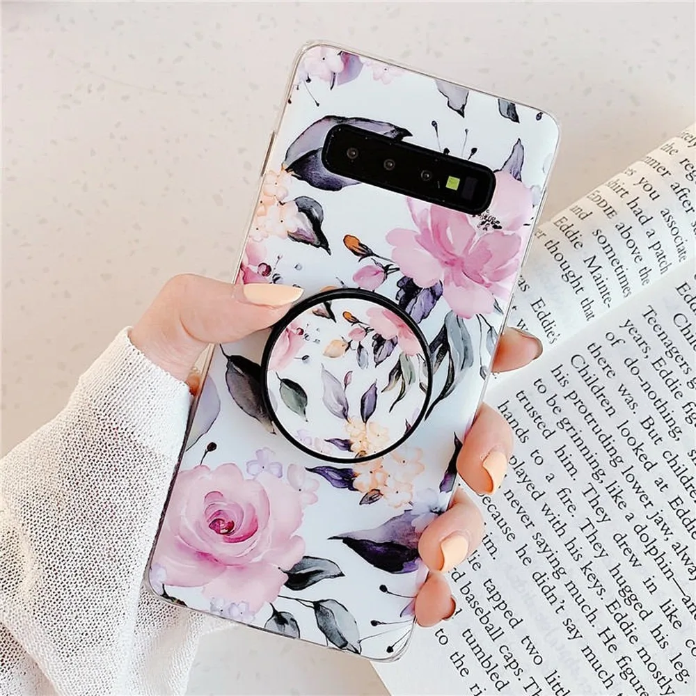 Роскошный чехол с цветами для samsung A70 S10 S10e S9 S8 Plus задняя крышка мягкий IMD Держатель