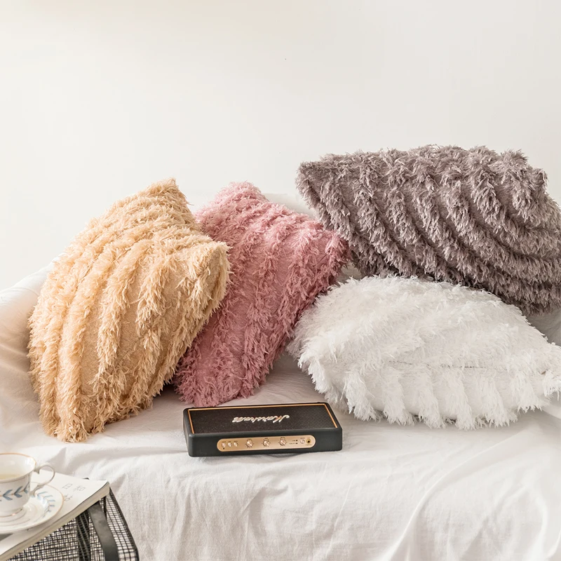 

50x50cm Cushion Cover Square Pillow case White Pink Grey White Pillow Cover Home Decoration Soft Feather Tassels Plush