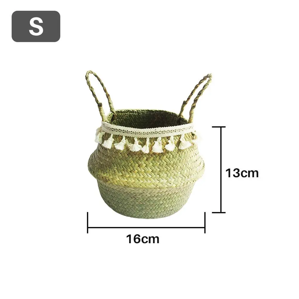 

Seagrass Woven Storage Basket Foldable Woven Laundry Basket Handmade Flowerpot Straw Basket Home Decoration