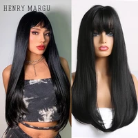 henry margu long black straight synthetic wigs natural daily bob hair wigs for women cosplay lolita with bangs heat resistant