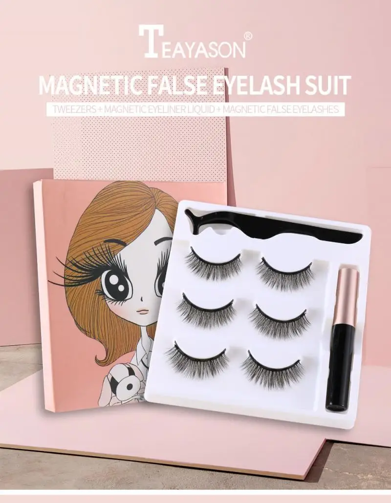 Три пары 3D накладных ресниц магнитные норковые ресницы натуральные подводка для