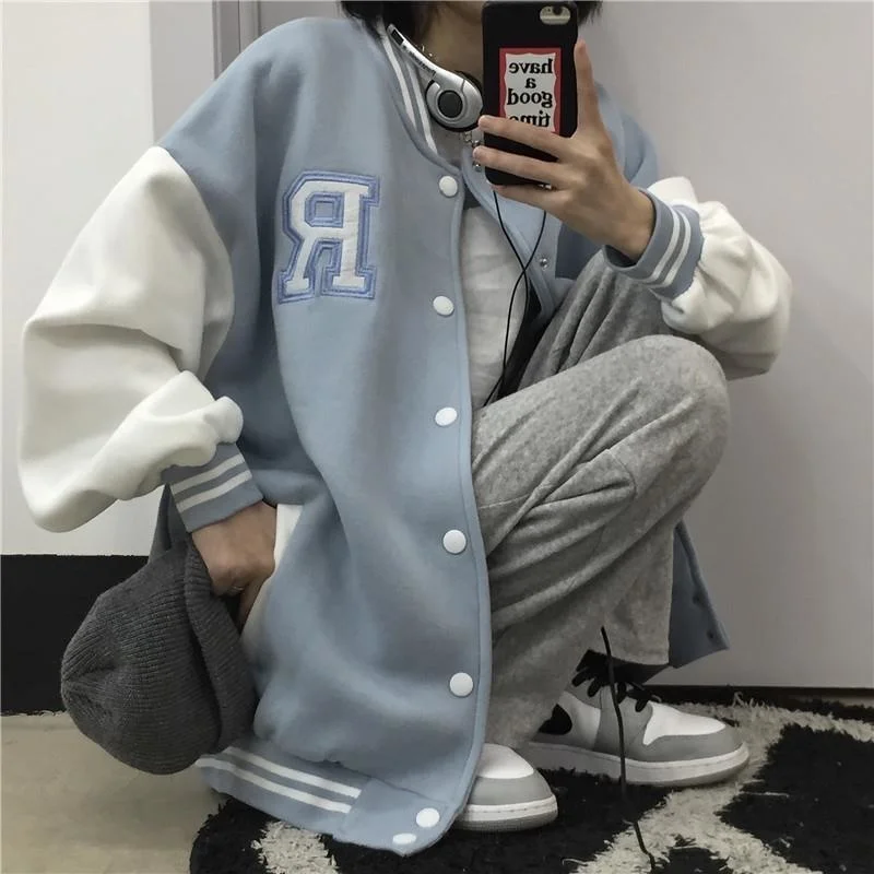 

Baseball Jacket Women Casual Letter Print Oversized Men's Jacket Hip Hop Couples Loose Varsity Jackets Harajuku Bomber Jackets