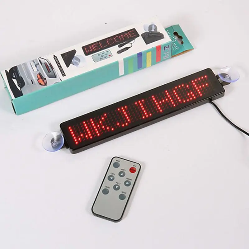

23CM 12v LED Car Sign Remote Control Motorcycle English Display Board Scrolling Programmable Message LED Screen Light Car Style