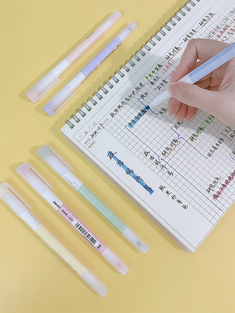 Deli Double-Headed Fluorescent Pen Marker Light Color Students Use Notes to Draw Key Marking Journal | Дом и сад
