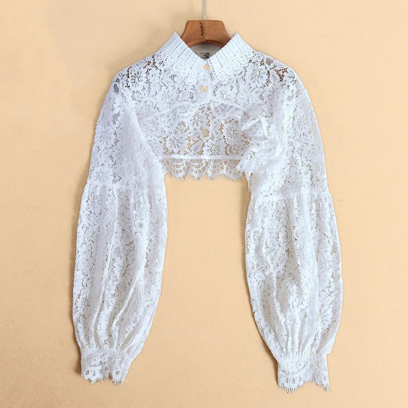 

Ladies Women Lace Hollow Out False Collar Long Sleeve Sweater Fake Collar Cosplay Shooting Props Clothes Accessiories