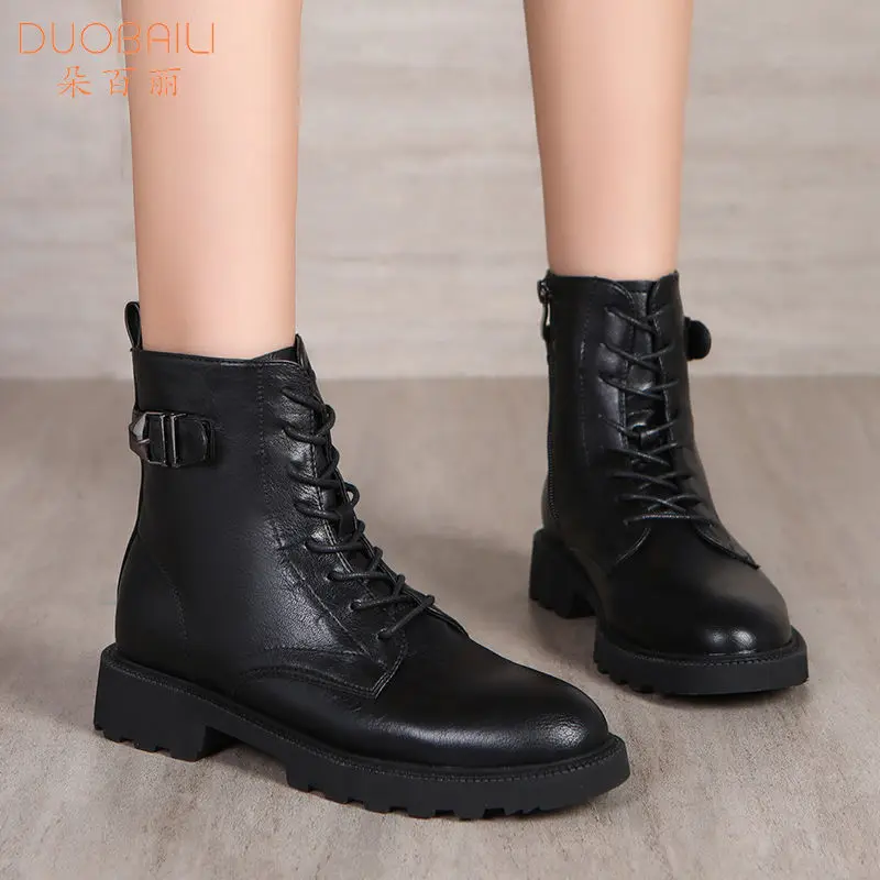 

Осенние ботинки женская обувь модные круглые кожаные ботильоны 2021 зимние черные эластичные ботинки удобные ботинки