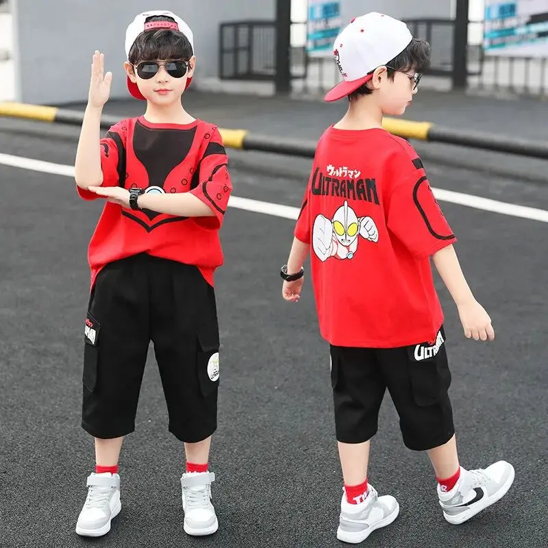 

2021's New All Cotton Summer Trend Short Sleeves Ultraman Cartoons Sporty Handsome Two Piece Suit
